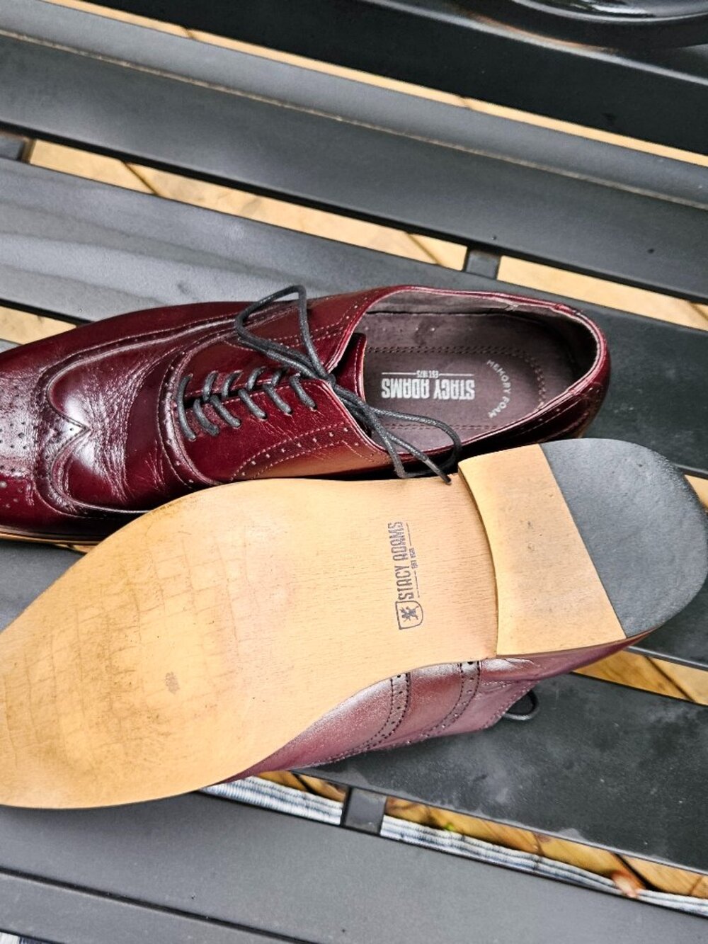 STACY ADAMS Men’s Dunbar Wing Tip Oxford Burgundy Shoe Sz 13M - Picture 6 of 6